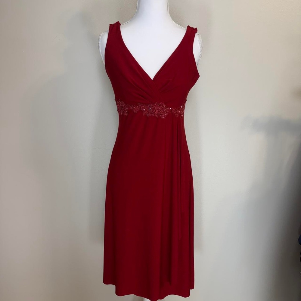 Bisou Bisou Red Sleeveless Cocktail Midi Dress Womens 6 Empire Waist V-Neck Y2k